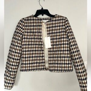 NEW! NWT CAROLINE CONSTAS Gingham Check Jacket in Ivory Multi Size XS